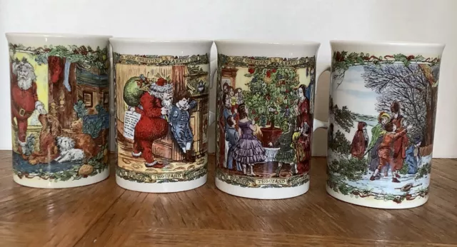 4 DUNOON Stoneware Christmas Past  Coffee Mugs Tea Cups~ Made in Scotland EUC