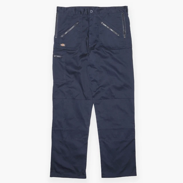 Pantaloni da uomo DICKIES doppio ginocchio blu sciolti tessuto dritto W38 L32
