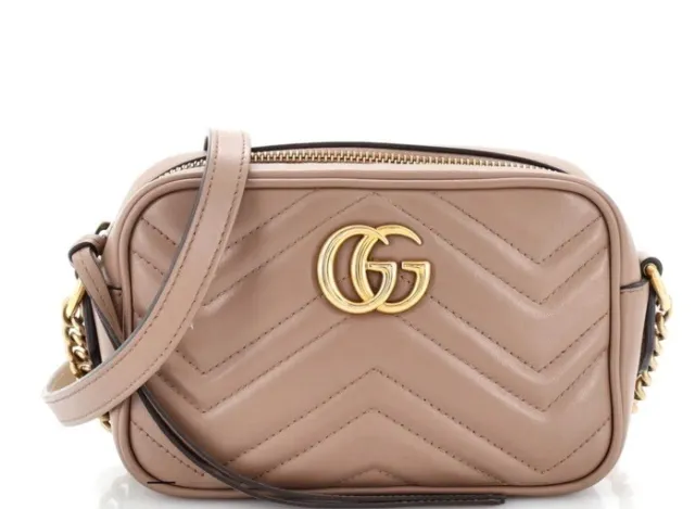 Gucci GG Marmont Beige Interior Matelasse Shoulder Bag Mini Natural Leather