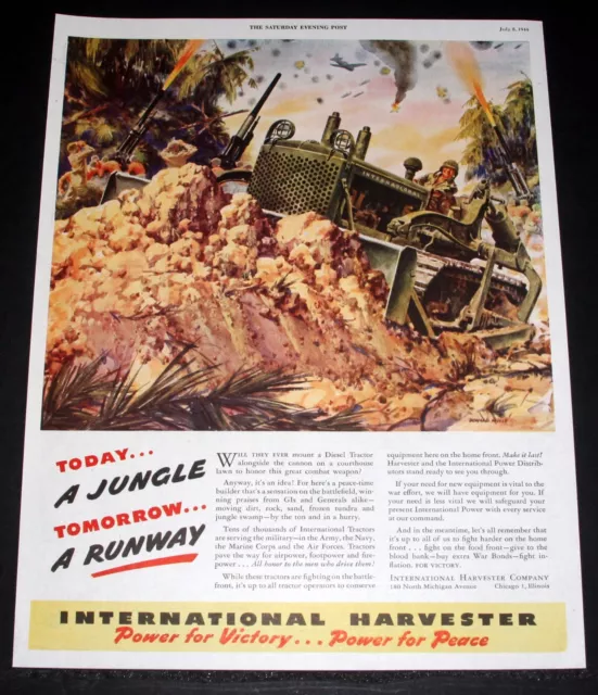 1944 Wwii Magazine Print Ad, International Harvester, Donald Mills Tractor Art!