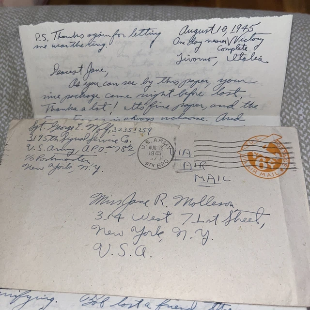 1945 WWII US Army Sergeant Letter from Italy Signal Service Japanese