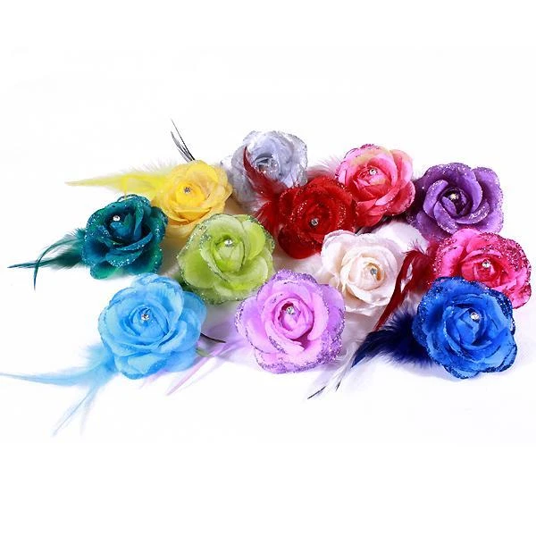 Broche Ou Pince à Cheveux Fleur Avec Plumes Bleu Ciel - Pour Soirée Ou Cérémonie - Neuf Sans étiquettes