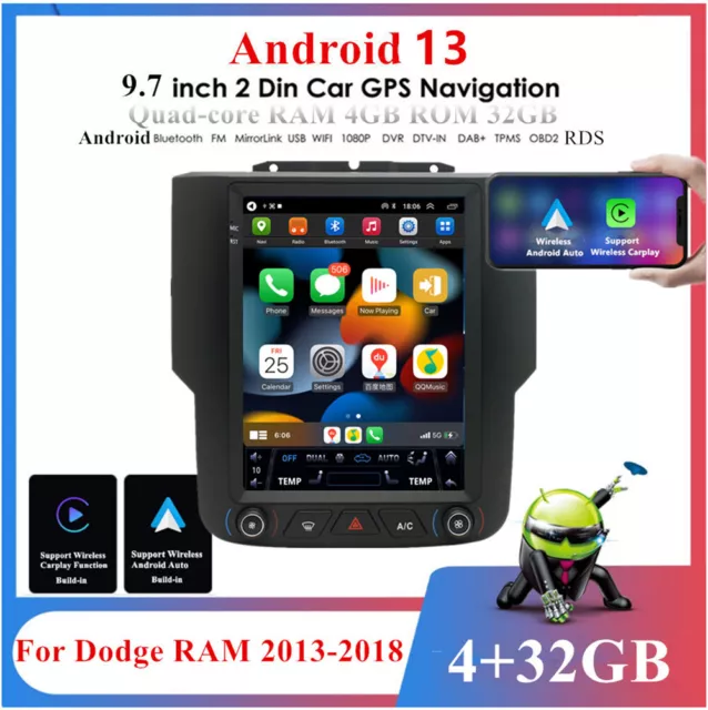 9.7'' Android 13 4GB＋32GB Car Stereo Radio Navi GPS For Dodge RAM 13-18 AUTO AC