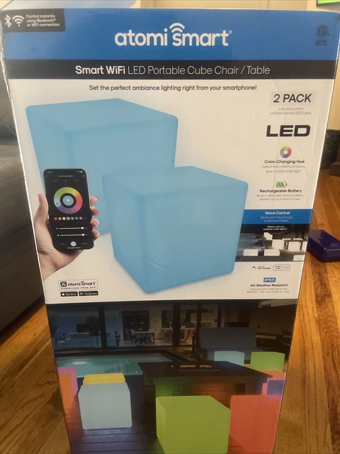 Atomi Smart Portable Indoor/Outdoor Cube  Chair Table Light 2pk. WiFi LED App