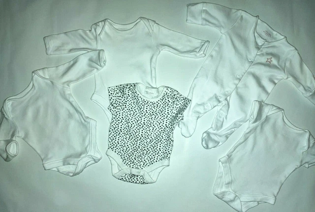 Baby Girls Bundle First Size Up To 9Lbs White Cotton Babygros Vests Bodysuits 