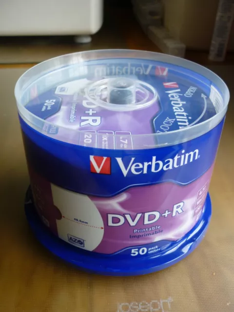 Verbatim DVD+R 4.7GB 16x Speed 120min Printable DVD Discs Spindle / Cake Box 50