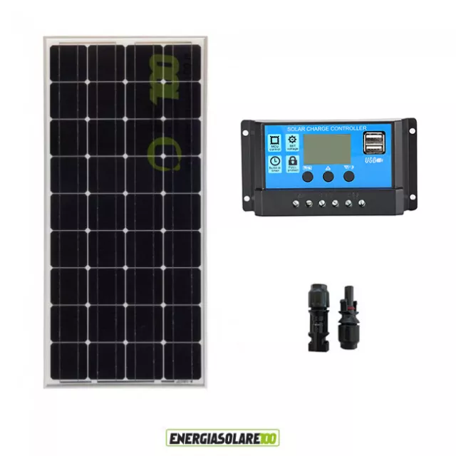 Kit fotovoltaico Panel solar monocristalino 100W 12V regulador de carga PWM 10A