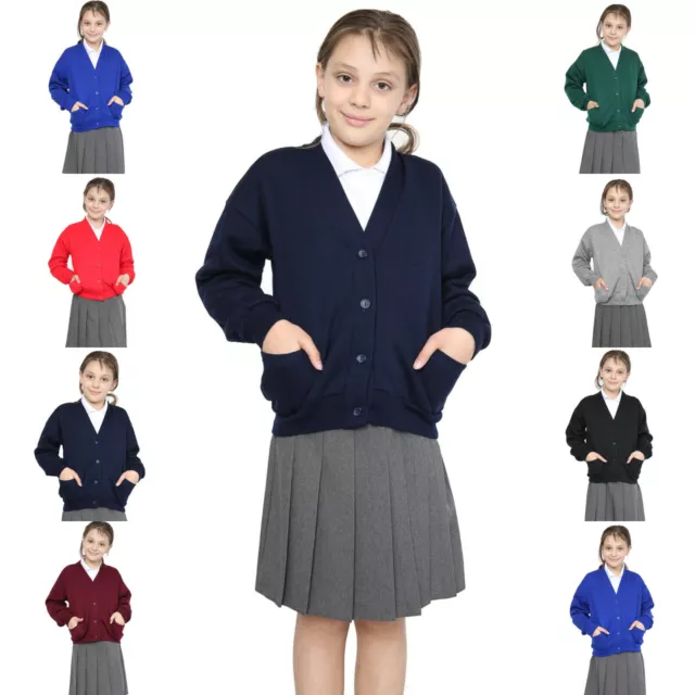 Girls School Uniform Fleece Sweat Cardigan With Front Buttons and Pockets
