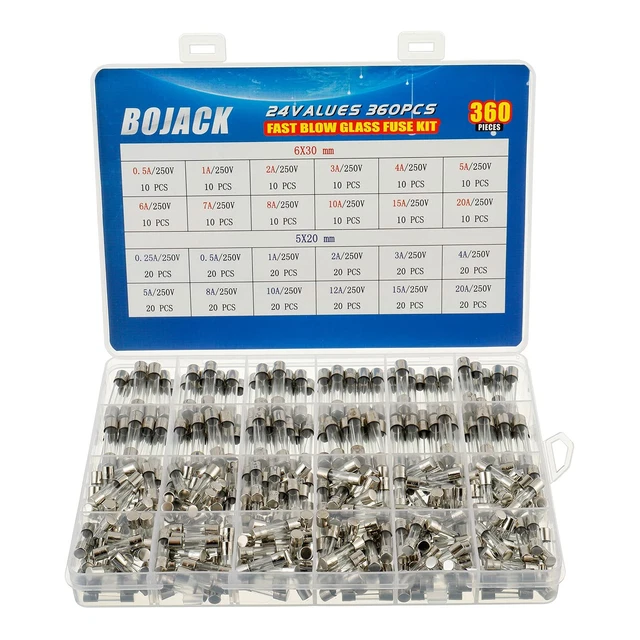 24 Valeurs 360 Pièces Kit D'Assortiment De Fusibles En Verre À Fusion Rapide 250