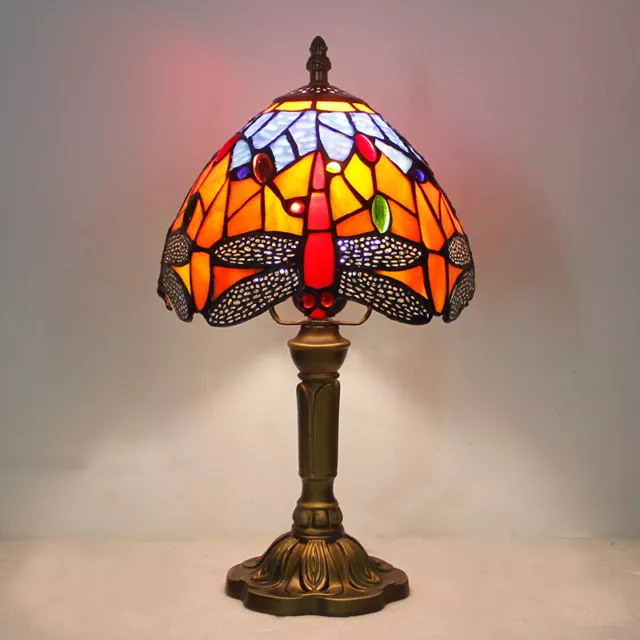 Lampada da tavolo 8 pollici tonalità libellula vetro colorato stile Tiffany lampada da comodino