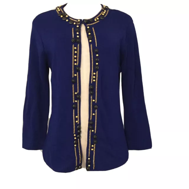 Women's Jones New York Beaded Open-Front Cardigan Size Small Blue Cobalt