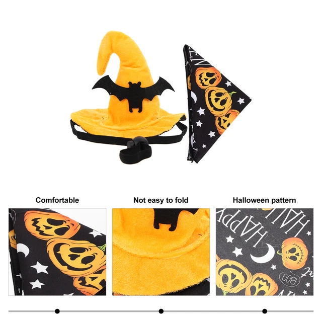 Kostüm Set Cat Bandana Hut Hexenhut -Zauberer Hut Kürbis Bandana Katzen Hunde 3