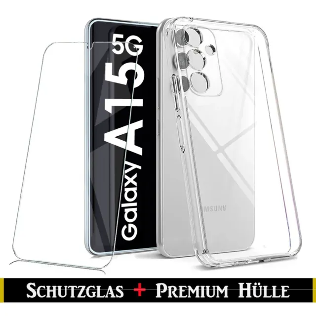 Für SAMSUNG GALAXY A15 5G Silikon Transparent Schutz Hülle + HD Panzerfolie Glas