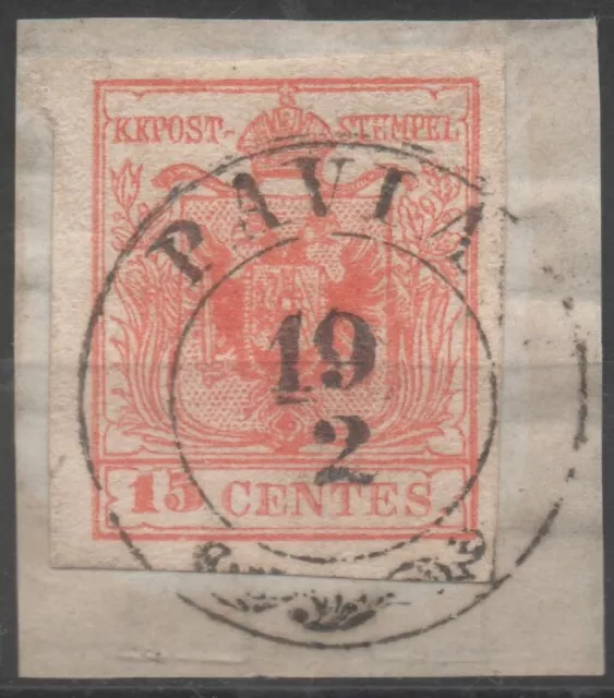 LOMBARDEI-VENETIEN 1850 - 15 centesimi in fragment used in Pavia