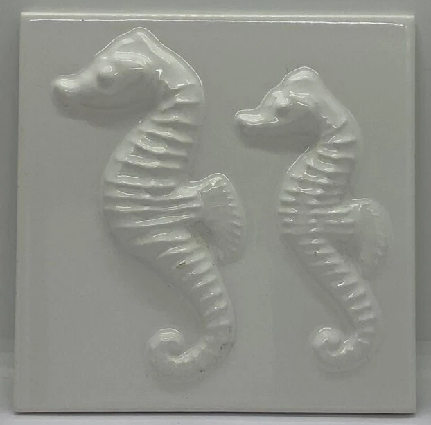 VINTAGE SEAHORSE ART Tile Water Dragon Under The Sea Completely White