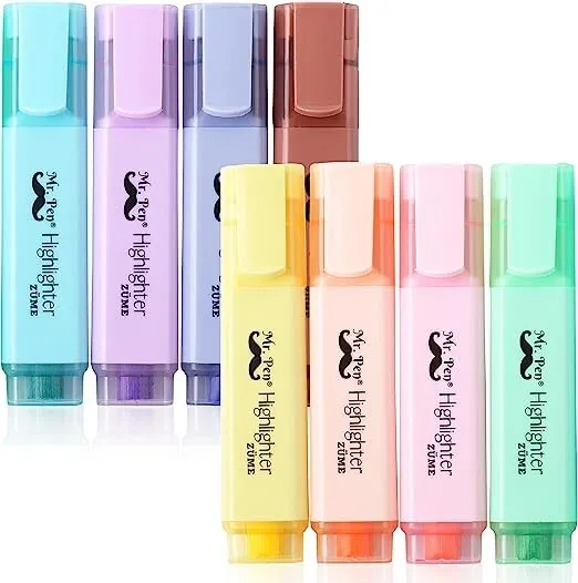 Pastel Color Highlighters 8 Pack Chisel Tip Bible Highlighter Assorted Colors