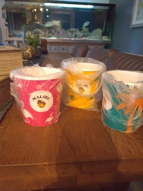 3x Malibu Rum Plastic Bucket Ice Cream French Fries Chips Food Serving Pub 550ml