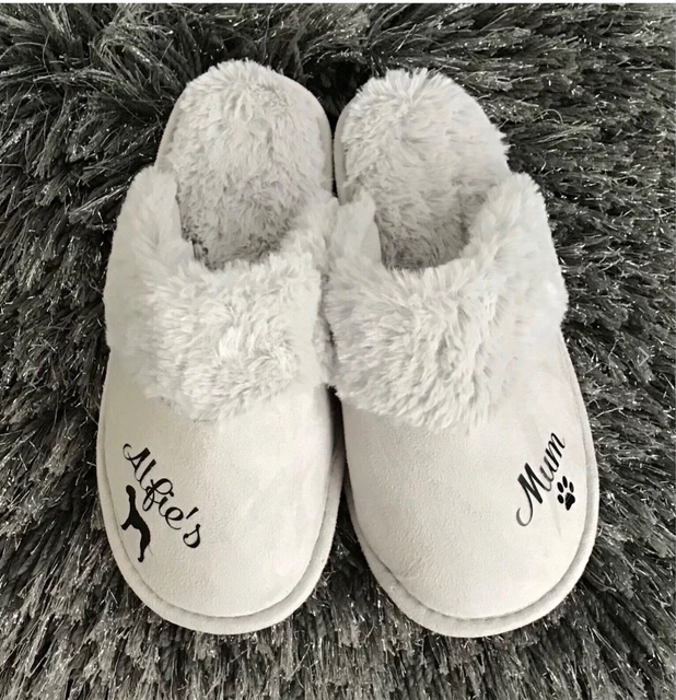 BEDLINGTON TERRIER  DOG  ON  NEW PERSONALISED LADIES grey slippers