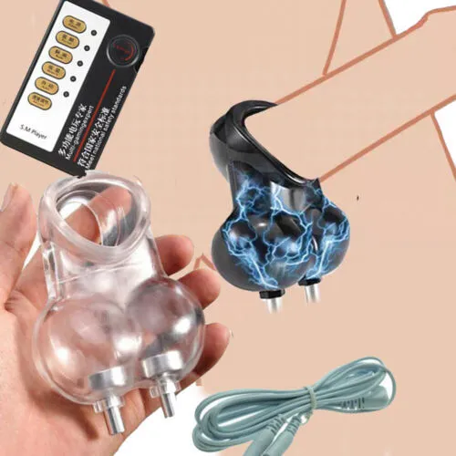 Male E-Stim Shock Chastity Cage Time Delay Ball Stretcher Enhancer Sleeve Men AU