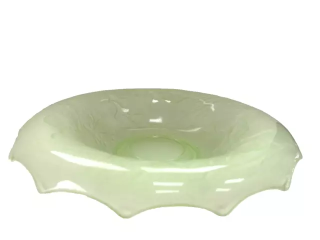 1930's Art Deco frosted green glass bowl with swimming fish design -chip on rim