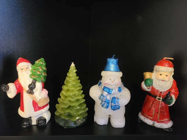 Vintage Christmas Candles Unused Lot Santas, Christmas Tree, And Snowman
