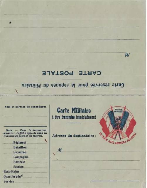 carte double franchise militaire  - guerre 14/18 .