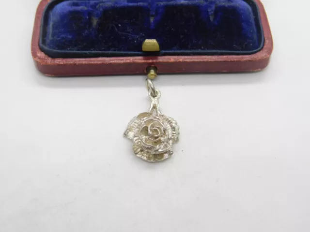 Sterling Silver Rose Flower Charm Pendant Vintage c1970