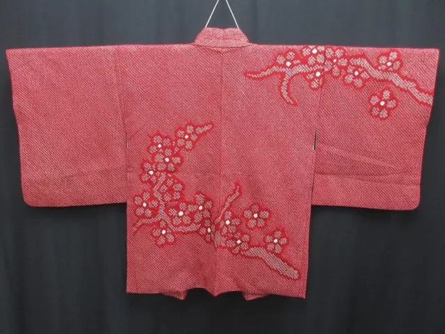 7941M3 Silk Vintage Japanese Kimono Haori Jacket Full Shibori Ume Branch