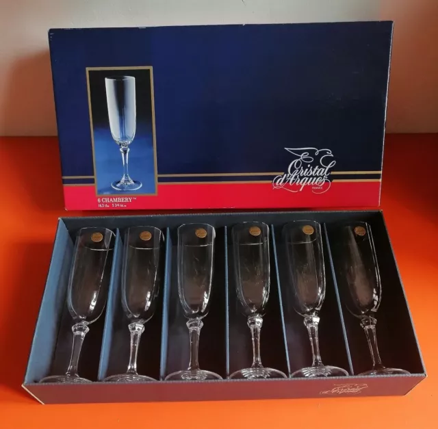 Neuf Flûte À Champagne Verre X 6 En Cristal D'arques Modèle Chambéry 16,5 Cl