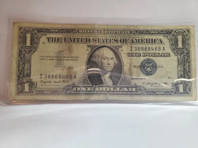 1957-A One Dollar $1. Banck Note Silver Certificate☆Blue Seal Circulated Us