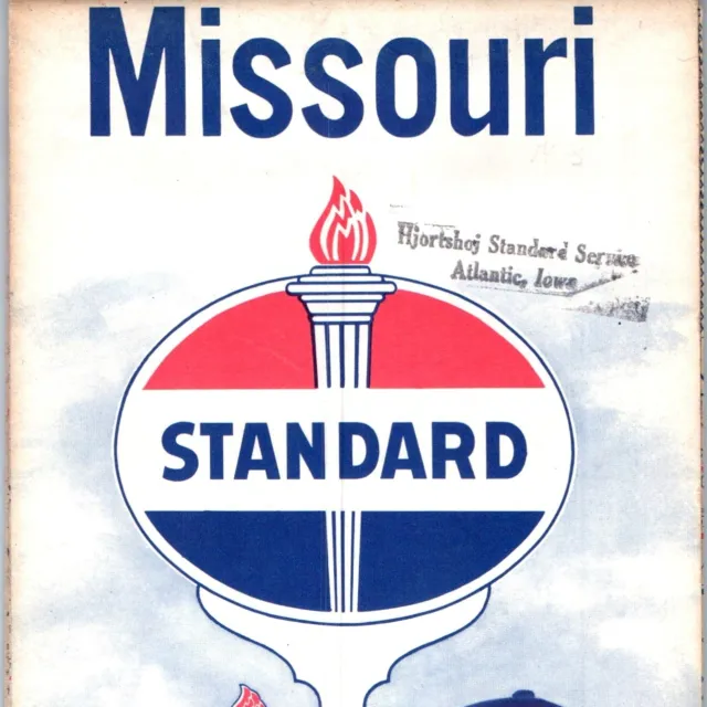 1959 MIssouri Standard Oil Road Map Street Atlantic Iowa Hjortshoj Service MO 4G