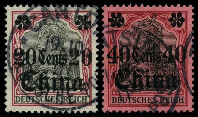 DP CHINA 32/3 o, 1905, 20 C. auf 40 Pf. und 40 C. auf 80 Pf., ohne Wz., 2