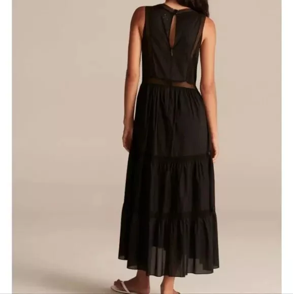 REBECCA TAYLOR Women's Sleeveless Black  La Vie Voile Lace Trim Midi Dress XS 3