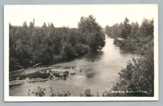 Black River GAYLORD Michigan RPPC Vintage Real Photo Postcard ~1930s