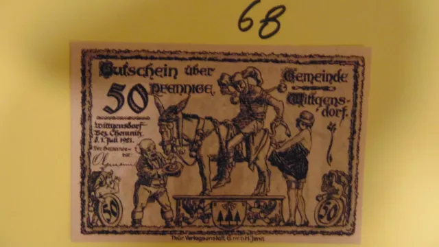 23/68) Notgeld. Gemeinde Wittgensdorf. Gutschein über 50 Pfennig. 01.Juli 1921