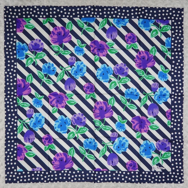 K854 Jim Thompson Blue Dot Flower Silk Scarf Scarves Sz. 32.5" X 33"