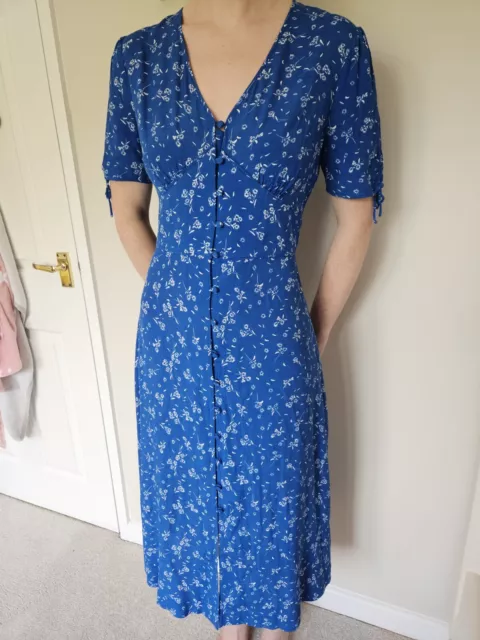 JIGSAW MINI BLOCK Pattern V Neck Tea Midi Jersey Dress Paprika Size Medium VGC 22.99 PicClick UK