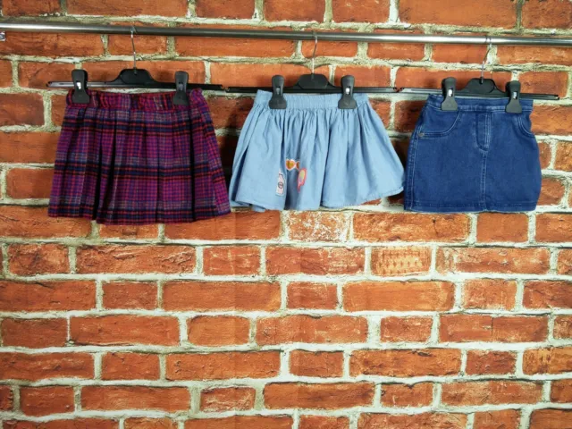 Girls Bundle Age 2-3 Years Next M&S Skirts Denim Chambray Dogtooth Pleated 98Cm