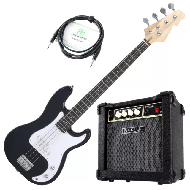 Einsteiger E-Bass Split Coil 4-Saiter schwarz Combo Verstärker Amp Kabel Set