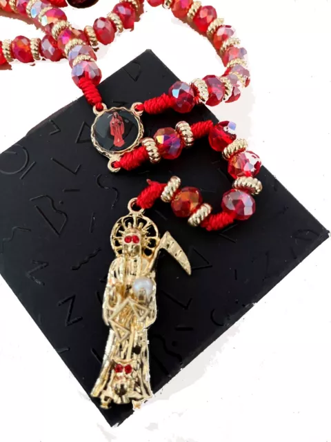 Rosario Rojo de la Santa Muerte. Red Holy Death's Necklace