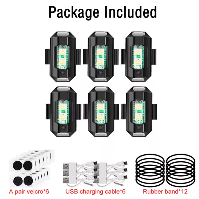 6Pcs 7 Colors Led Aircraft Strobe Light  Usb Charging Motorbike Warning Light