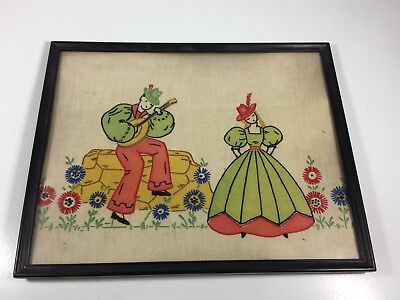Vogart Embroidery-#112 Man Guitar Woman-Finished & Framed. 12" x 14" Needlepoint