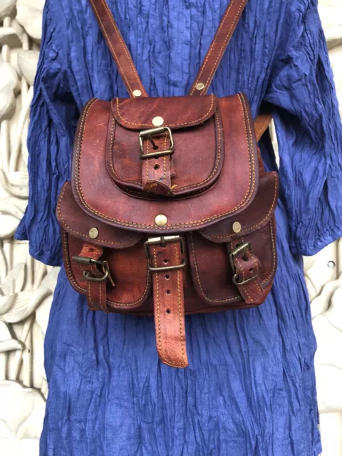 Sac à Dos Très Doux Cuir Authentique Vintage Sac Femme Voyage Marron Épaule