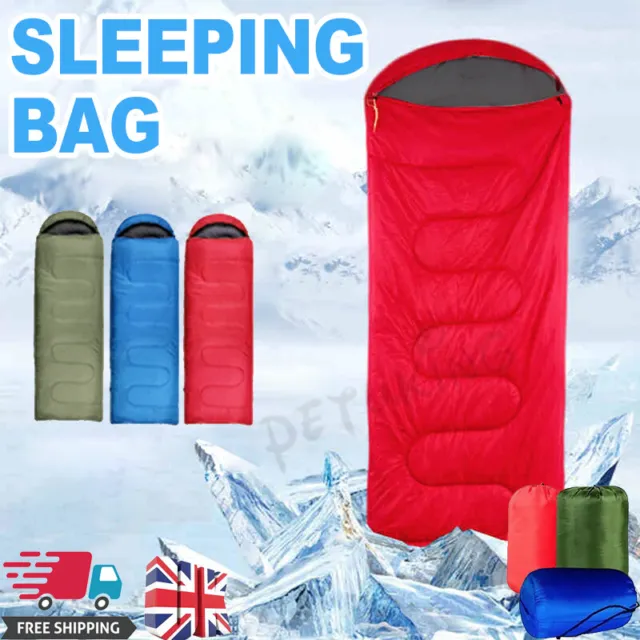 4 Season Single Sleeping Bags Camping Rectangular Envelope Zip Up Kids Adult Uk