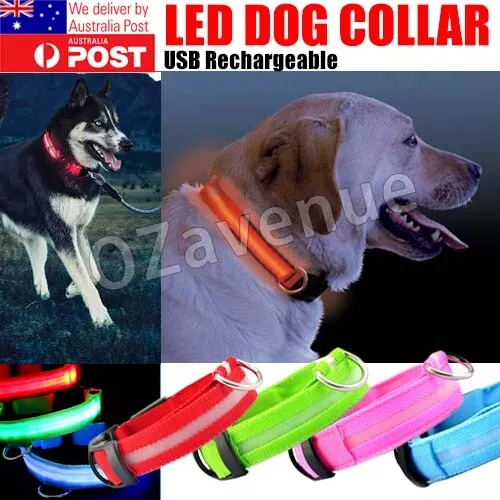 USB Rechargeable LED Dog Collar Nylon Glow Flashing Light Up Safety Pet Collars