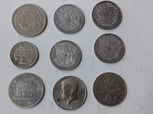 Münzen Konvolut 5 DM u.andere Länder, 9 Stück,alt, 1/2 Dollar, Franken,Rupie..
