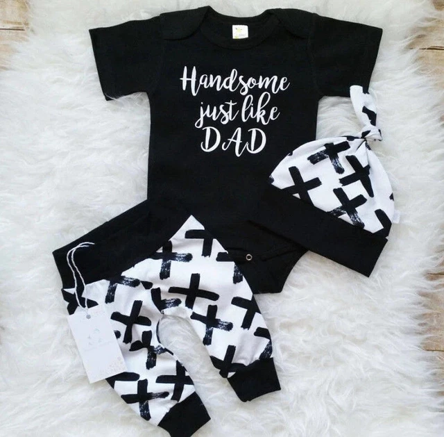 0-6 Month 3PCS Newborn Baby Boys Tops Pants Hat Outfits Clothes Set