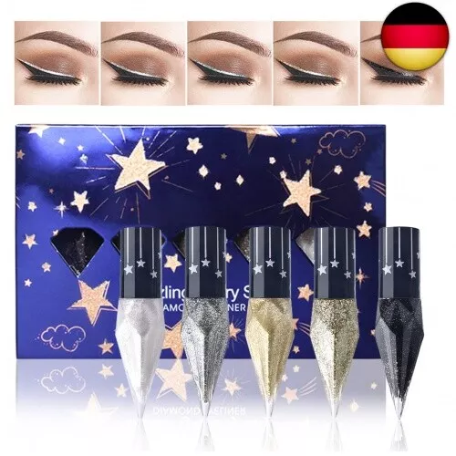 Erinde Glitter Eyeliner, Liquid Glitzer Eyeliner Set, Silber Gold Metallic