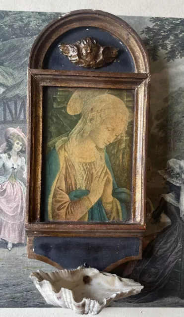 Acquasantiera Antico Vergine Maria & Cherubino Bassin IN Conchiglia