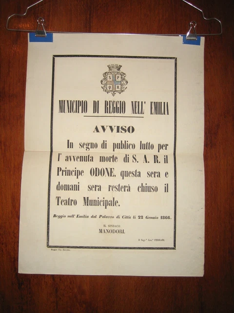 ODDONE DI SAVOIA lutto per morte Reggio Emilia 1866 (z) EUR 25,00